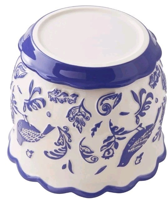 Pioneer Woman ~ MAZIE BIRD Pattern ~ 8" Scalloped Edge ~ Cobalt Blue Planter Item image 7