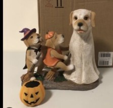 Golden Retriever Dog Family Halloween Resin Statue Decoration Ghost Witch - £22.18 GBP