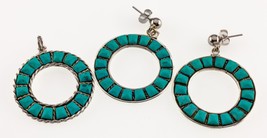 Sterling Silver JMC Turquoise Disk Pendant and Dangle Earring Set - £284.00 GBP