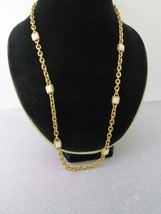Vintage Napier Chain Necklace Mother of Pearl Accents Matte Gold Tone Finish 25&quot; - £7.84 GBP