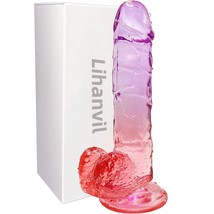 Realistic Dildo Clear Silicone 7.8&quot; Red-Purple Gradient Adult Sex G-Spot Dildo W - £15.12 GBP