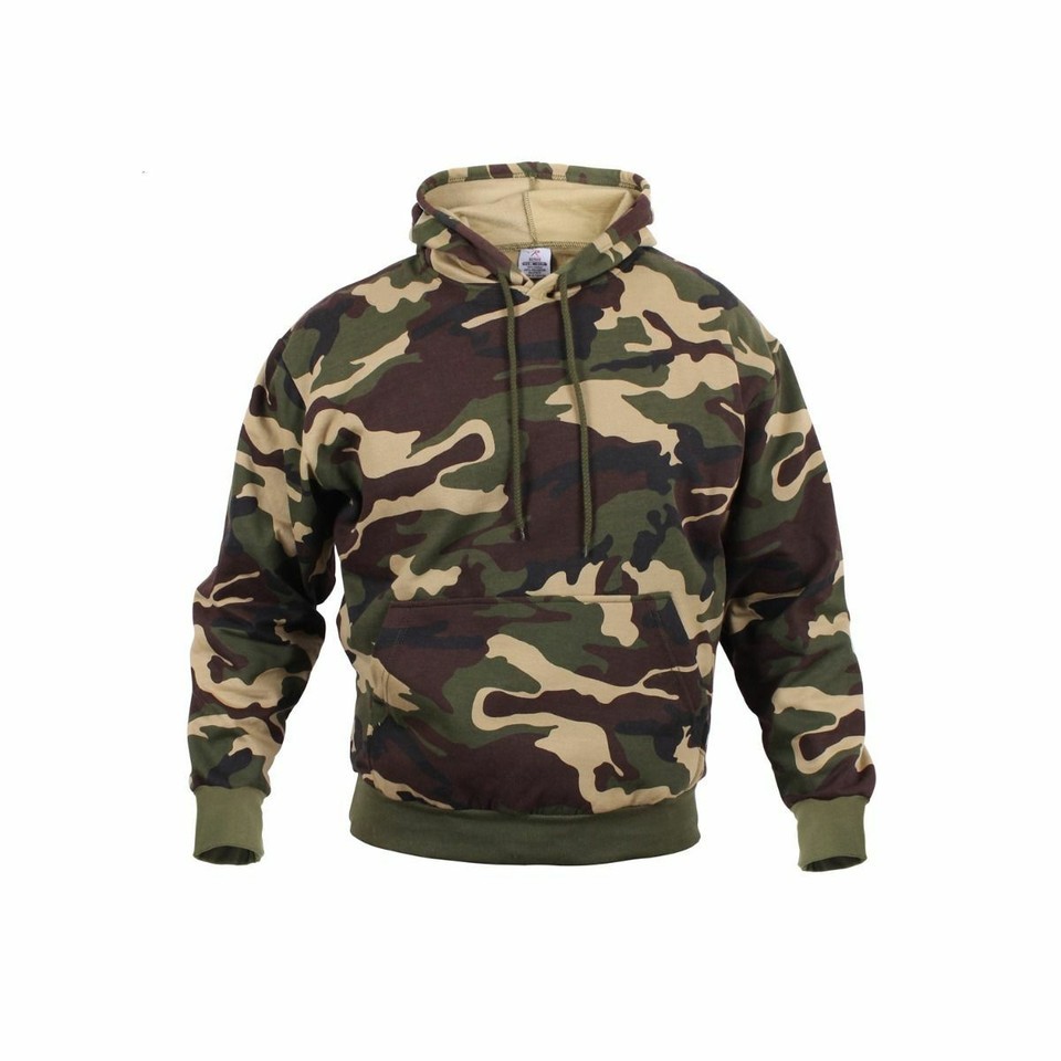 Woodland Camo Fleece Hoodie Pullover Camouflage Sweatshirt Kangaroo Style Item image 6