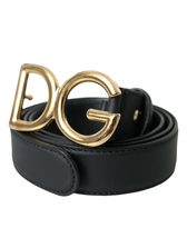 Dolce &amp; Gabbana Black Leather Gold Dg Logo Waist Buckle Belt - £306.89 GBP