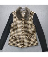 CABI Mixer Cardigan Sweater Jacket Houndstooth Faux Fur Collar  #978 Sz 8 - $14.85