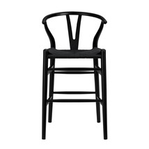 20.08&quot; X 20.87&quot; X 38.19&quot; Black Solid Beech Wood Counter Stool With Black Rush Se - £450.77 GBP