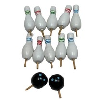 Vintage 50s Bowling Pins Wood Cake Toppers Pick Lot 12 Complete Set Handpainted - £33.43 GBP