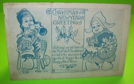 Witt Christmas &amp; New Years Postcard Dutch Girl &amp; Boy With Horn Vintage Original - £9.79 GBP