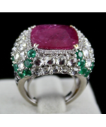 IMPORTANT NATURAL RUBY CUSHION ROSE CUT DIAMOND EMERALD 18K GOLD COCKTAI... - €18.683,00 EUR