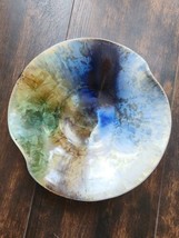 Kent Follette crystalline glaze dish multicolor shallow bowl &#39;00 ceramic art - £23.77 GBP