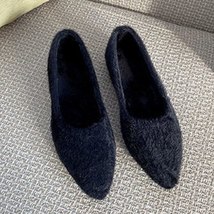 Designer Pointed toe flats woman shallow fleeces slip on plush winter shoes wome - £22.75 GBP