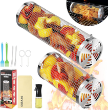 Rolling Grilling Baskets 2 Pack, BBQ Stainless Steel Grill Accessories Set for O - £23.18 GBP