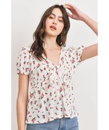 Women&#39;s Front Tie Floral Waffle Top - $33.29 CAD