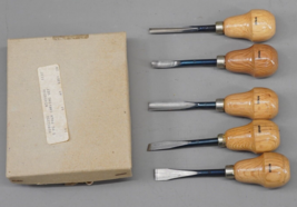 Vintage Palm Handle Wood Carving Tool Gouges Chisel Set 5 Pc. Knife Set ... - £54.12 GBP