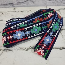 Vintage Embroidered Ribbon Trim Velvet Scandinavian Print 1.5&quot; Wide By 6... - £15.28 GBP