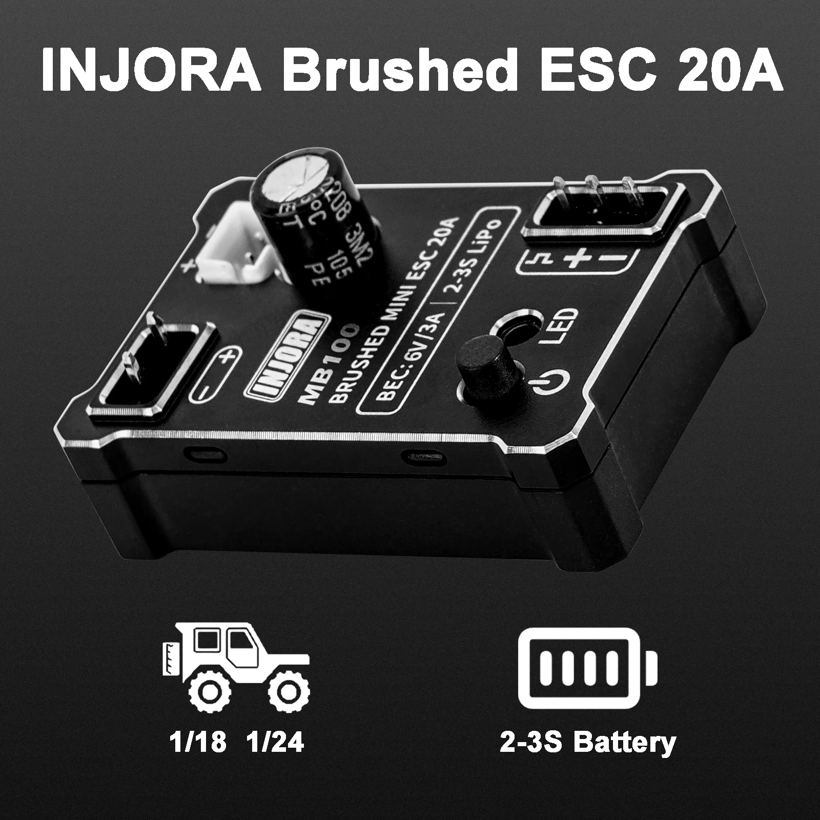 INJORA MB100 Brushed Mini ESC 20A for 1/24 1/18 RC Crawler SCX24 AX24 TRX4M FCX2 - $28.58