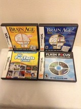 Lot of 4 Complete Nintendo DS Brain Age 1 &amp; 2, h Focus &amp; My Fun Facts LNC - £14.08 GBP