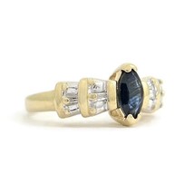 Authenticity Guarantee 
Marquise Blue Sapphire Baguette Diamond Ring 14K Yell... - £475.61 GBP