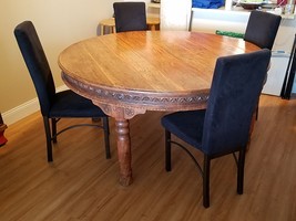 Rustic Custom Designed Solid Wood Round Indonesian Dining Table with 8 C... - £518.38 GBP