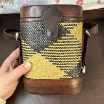 Vintage Genuine Leather And Bamboo Woven Crossbody Bag - $35.00