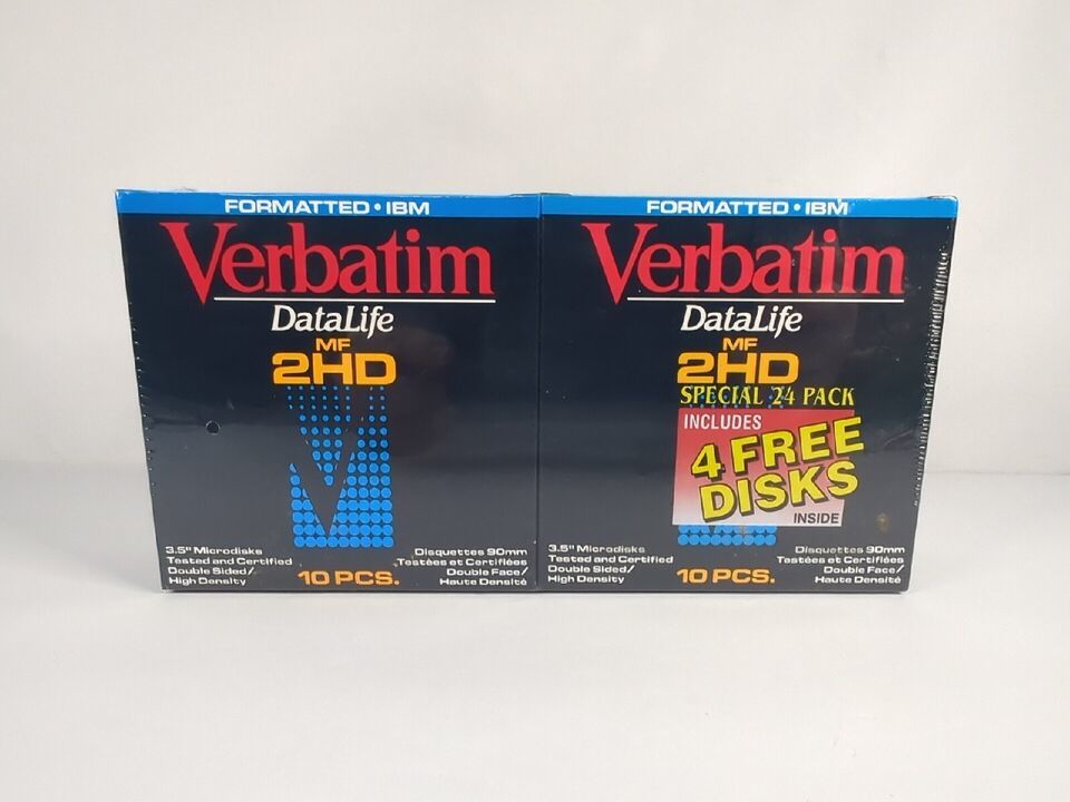 Verbatim Datalife MF 2HD Micro 3.5 IBM Diskettes Floppy Discs 24 Pack New Sealed - $14.44