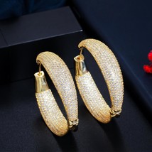 Super Luxury Micro Pave Cubic Zirconia Stone Round Big Gold Plated Hoop Earring  - £22.30 GBP