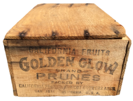 California Fruits Golden Glow Prunes Wood Crate Advertising Box San Jose 600A - £45.30 GBP