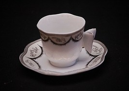 Classic Porcelain Demitasse Tea Cup &amp; Saucer Set w Butterfly Handle Czec... - $14.84