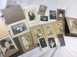Vintage Photograph lot of 14 cabinet photos portraits in folders antique mixed - $24.74
