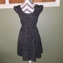 Elle Black and White Polka Dot Mini Dress fit and flare size Small floral detail - £14.94 GBP
