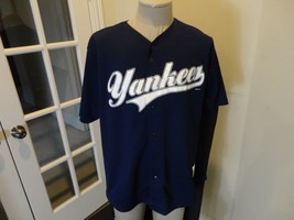 Vtg True Fan Blue New York Yankees MLB Baseball Screen Jersey Adult XL Spellout - $34.64