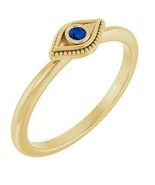 14K Yellow Gold Lab-Grown Blue Sapphire Stackable Evil Eye Ring - $511.00