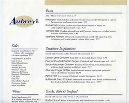 Aubrey&#39;s Restaurant Menu Knoxville Farragut Powell Maryville Tennessee 1990&#39;s - £14.07 GBP