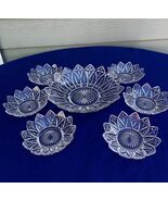 Vtg Federal Glass Petal clear set 10&quot; large bowl &amp; 6 small berry bowl sa... - $726.24 MXN