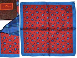 ETRO Double Sided Scarf, Man 100% Silk Made In Italy 33x33cm ET02 T0G - £55.37 GBP