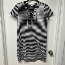 J.Crew Striped Casual Pull Over Dress Stretch Womens Size XS Lace Up Sheath - £18.93 GBP
