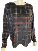 Cuddl Duds Black, Red, White Plaid Velour Crewneck Long Sleeve Top Size 1X - £12.09 GBP
