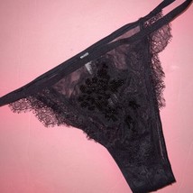 Victoria&#39;s Secret M PANTY BLACK lace BEADED EMBELLISHED mesh string Itsy - $36.62