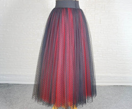 Black and Red Dot Tulle Midi Skirt Outfit Women Plus Size Midi Party Skirt image 2