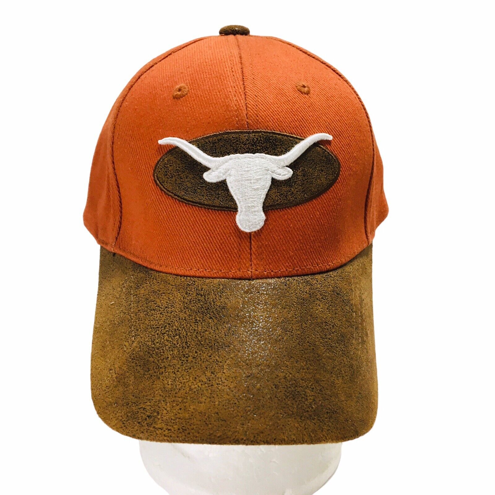 NWT VTG 90s Texas Longhorns Suede Bill T.E.I. Strapback Spell-out Hat Cap 1995 - $94.99