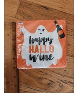 Halloween Napkins &quot;Happy Hallo WINE&quot; Ghost With Glass And Bottle Orange ... - £2.24 GBP