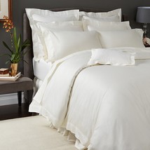 Sferra Fiona Ivory Twin Duvet Cover Solid 100% Cotton Sateen Hemstitch I... - £106.23 GBP