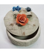 Vintage Trinket Box Cloisonné Ceramic Weave w/ Lid Taiwan 3.5x2.5 Inch - $347.31 MXN