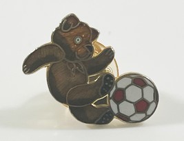 Teddy Bear With Soccer Ball Lapel Pin - $8.90