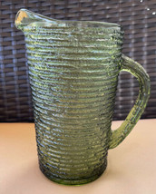 Vintage Mid Century Green Ribbed Glass Juice Pitcher Anchor Hocking Small 6.5”T - £16.02 GBP