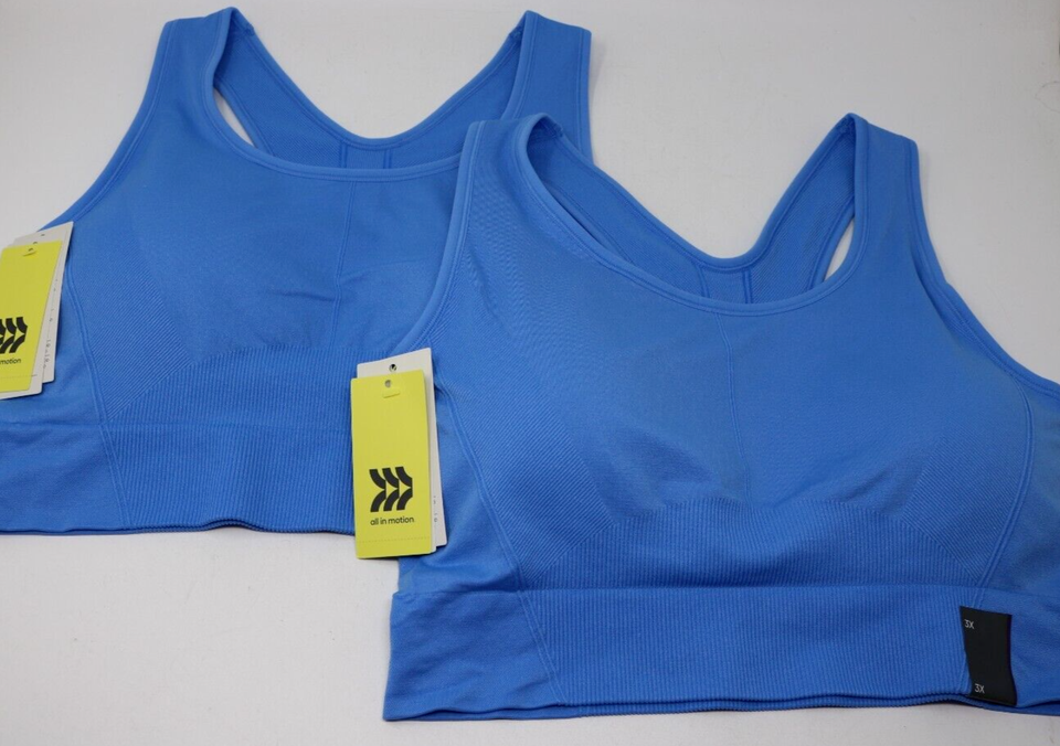 All in Motion Seamless Racer Midline Sport Bra Vibrant Blue Size 3XL Lot of 2