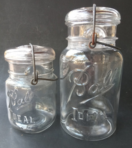 Vintage Ball Ideal Clear Bail Top Canning Mason Jar w/Glass Top Quart and Pint - £20.90 GBP