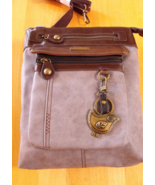 New Gemini XBODY Purse w Bird Keychain in Grey &amp; Brown Leather, Multi Fu... - $923.45 MXN