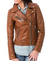 Women&#39;s Genuine Lambskin Real Leather Jacket Slim fit Biker Jacket For Women-072 - £93.80 GBP
