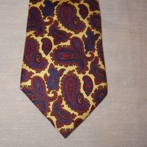 Hathaway Tie Paisley Necktie 56&quot; All Silk Yellow Blue Brown USA - $10.99