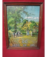 Vintage Wood Framed God Bless Our Home Lithograph 13.5” X 17.5” - £23.35 GBP